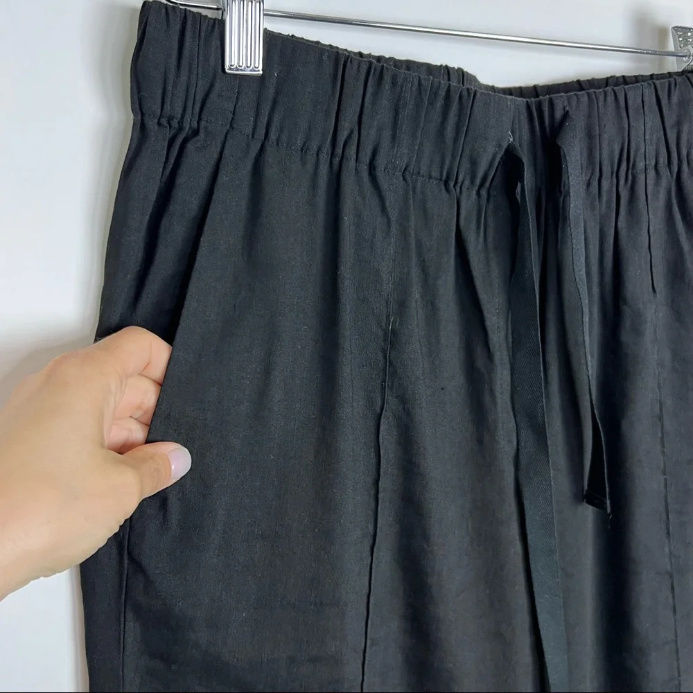 Babaton Linen Pull On Pants Elastic Waist M Black